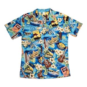 Palmwave Mens M Button Up Hibiscus‎ Surfboards Tiki North Shore Hawaiian Shirt